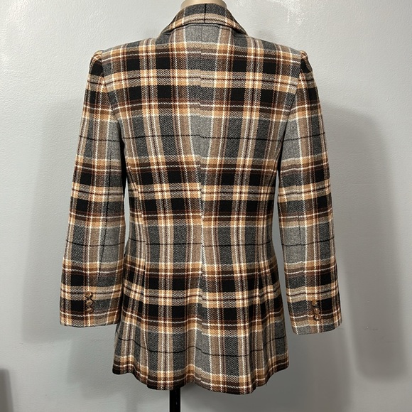 White Stag Brown Gray Plaid Double Button Wool Blazer  size vintage 8 - Picture 5 of 17